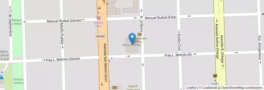 Mapa de ubicacion de Musimundo en Arjantin, Şili, Mendoza, Departamento Malargüe, Distrito Ciudad De Malargüe.