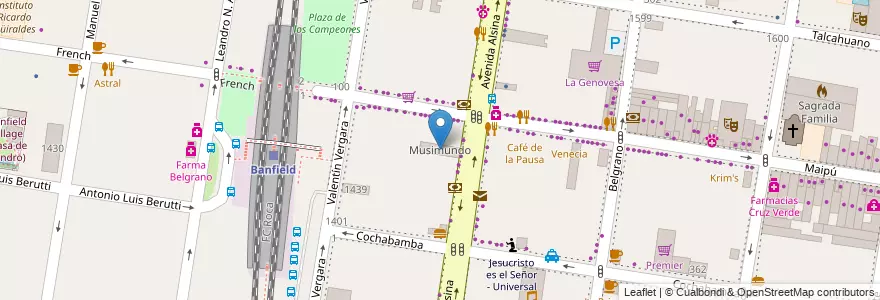 Mapa de ubicacion de Musimundo en Argentina, Buenos Aires, Partido De Lomas De Zamora, Banfield.
