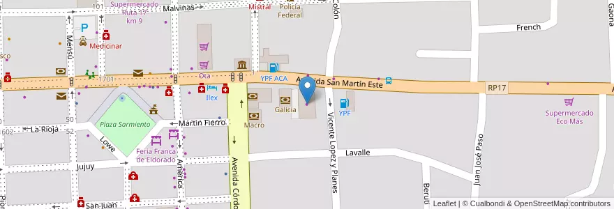 Mapa de ubicacion de Musimundo en アルゼンチン, ミシオネス州, Departamento Eldorado, Municipio De Eldorado, Eldorado.