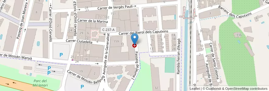 Mapa de ubicacion de Mutua Universal en スペイン, カタルーニャ州, Tarragona, Baix Ebre, Tortosa.