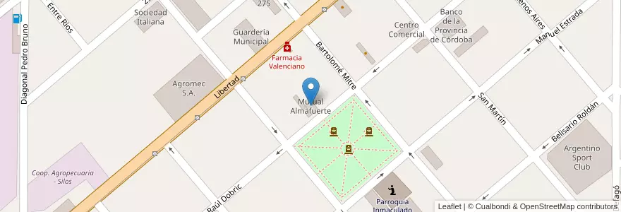 Mapa de ubicacion de Mutual Almafuerte en 阿根廷, Córdoba, Departamento Río Segundo, Pedanía Calchín, Municipio De Pozo Del Molle, Pozo Del Molle.