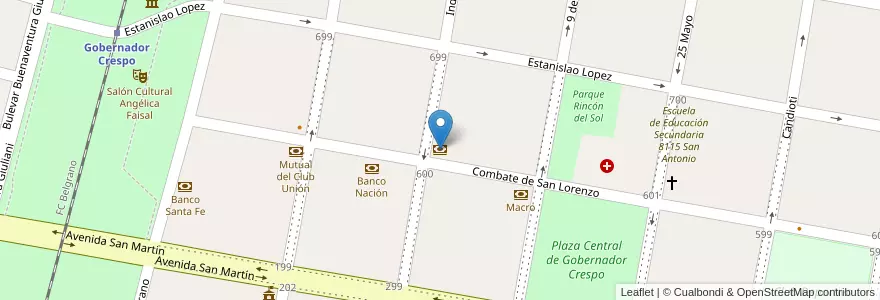 Mapa de ubicacion de Mutual Belgrano en アルゼンチン, サンタフェ州, Departamento San Justo, Municipio De Gobernador Crespo.