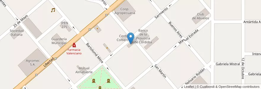 Mapa de ubicacion de Mutual Cayfa en الأرجنتين, Córdoba, Departamento Río Segundo, Pedanía Calchín, Municipio De Pozo Del Molle, Pozo Del Molle.