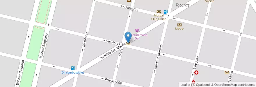 Mapa de ubicacion de Mutual Club Totoras Juniors en الأرجنتين, سانتا في, Departamento Iriondo, Municipio De Totoras.