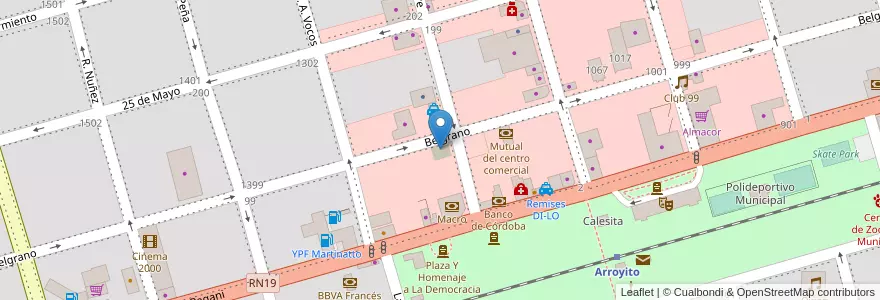 Mapa de ubicacion de Mutual del centro comercial en Arjantin, Córdoba, Departamento San Justo, Municipio Arroyito, Pedanía Arroyito, Arroyito.