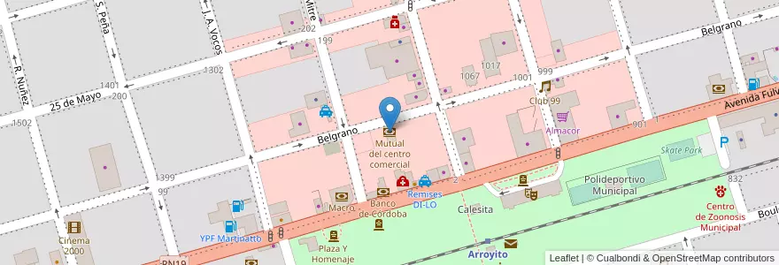 Mapa de ubicacion de Mutual del centro comercial en Argentine, Córdoba, Departamento San Justo, Municipio Arroyito, Pedanía Arroyito, Arroyito.