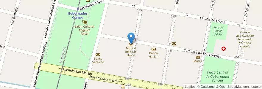 Mapa de ubicacion de Mutual del Club Unión en الأرجنتين, سانتا في, Departamento San Justo, Municipio De Gobernador Crespo.