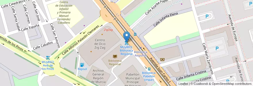 Mapa de ubicacion de MUyBICI: Biblioteca Regional en İspanya, Región De Murcia, Región De Murcia, Área Metropolitana De Murcia, Murcia.