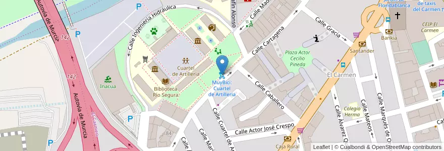Mapa de ubicacion de MuyBici: Cuartel de Artilleria en スペイン, ムルシア州, ムルシア州, Área Metropolitana De Murcia, Murcia.