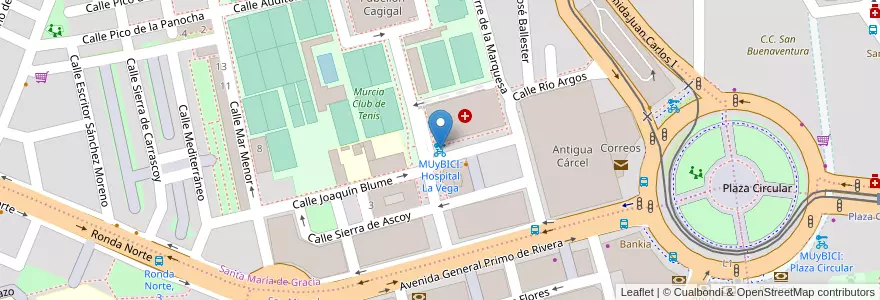 Mapa de ubicacion de MUyBICI: Hospital La Vega en Испания, Región De Murcia, Región De Murcia, Área Metropolitana De Murcia, Murcia.