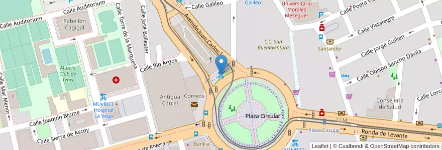 Mapa de ubicacion de MUyBICI: Plaza Circular 2 en スペイン, ムルシア州, ムルシア州, Área Metropolitana De Murcia, Murcia.