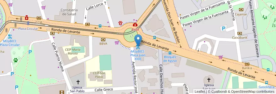 Mapa de ubicacion de MUyBICI: Plaza Juan XXIII en Sepanyol, Región De Murcia, Región De Murcia, Área Metropolitana De Murcia, Murcia.