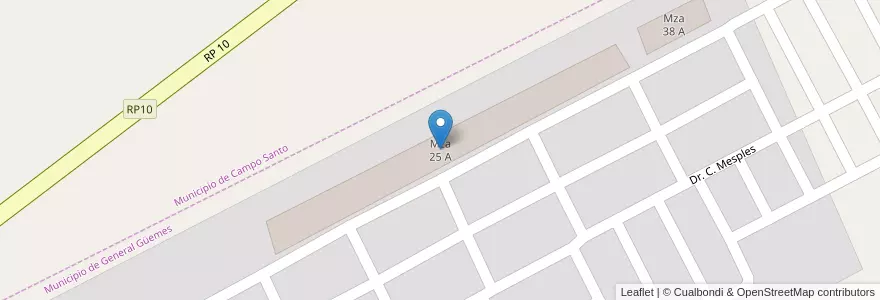 Mapa de ubicacion de Mza 25 A en الأرجنتين, Salta, General Güemes, Municipio De Campo Santo.