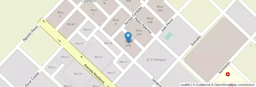Mapa de ubicacion de Mza 32B en 아르헨티나, Salta, Anta, Municipio De Joaquín V. González.