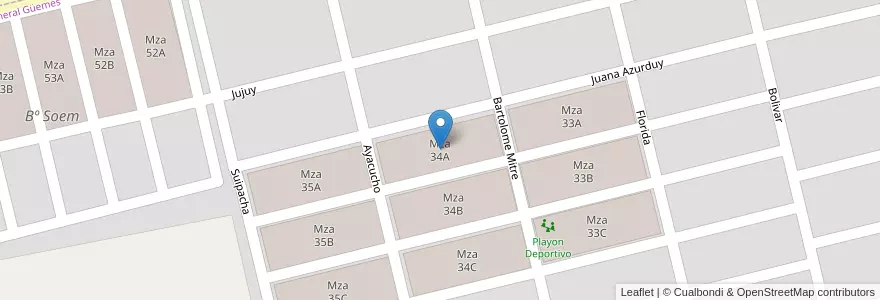 Mapa de ubicacion de Mza 34A en الأرجنتين, Salta, General Güemes, Municipio De General Güemes.