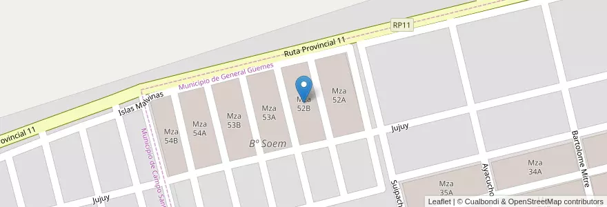 Mapa de ubicacion de Mza 52B en الأرجنتين, Salta, General Güemes, Municipio De General Güemes.