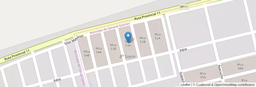 Mapa de ubicacion de Mza 53A en Аргентина, Сальта, General Güemes, Municipio De General Güemes.