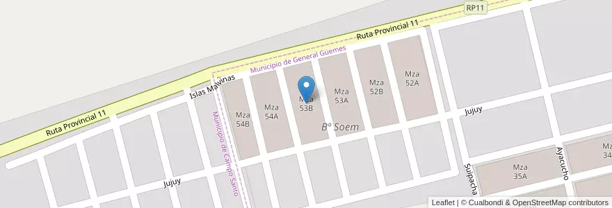 Mapa de ubicacion de Mza 53B en Arjantin, Salta, General Güemes, Municipio De General Güemes.