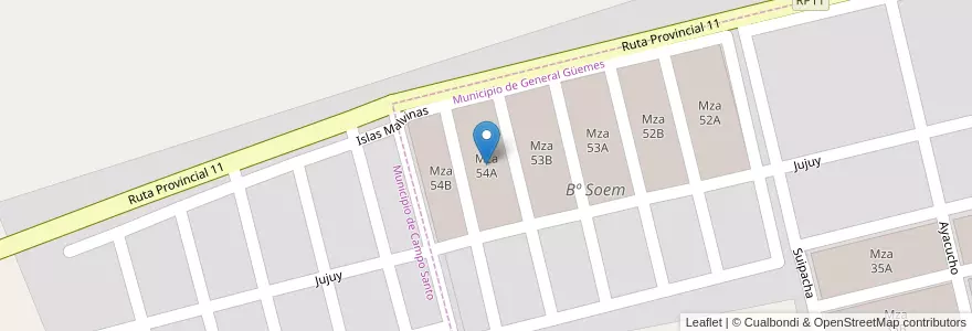 Mapa de ubicacion de Mza 54A en آرژانتین, Salta, General Güemes, Municipio De General Güemes.