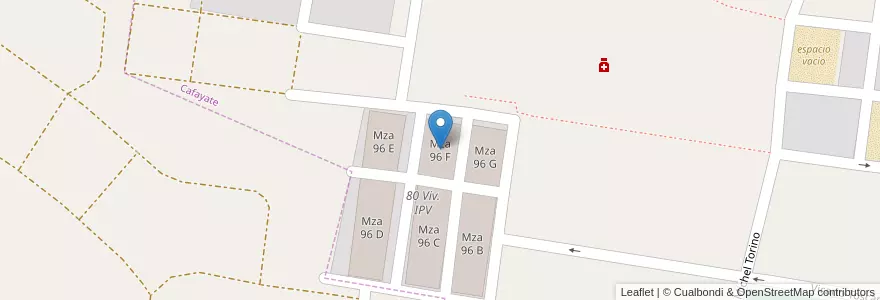 Mapa de ubicacion de Mza 96 F en Arjantin, Salta, Cafayate, Municipio De Cafayate.
