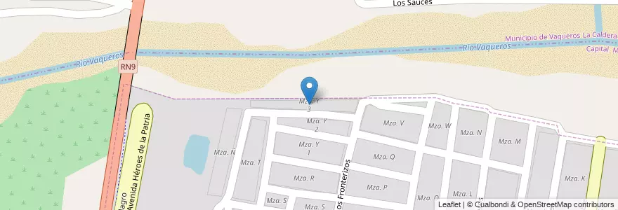 Mapa de ubicacion de Mza. Y 3 en Arjantin, Salta, La Caldera, Municipio De Salta, Municipio De Vaqueros.