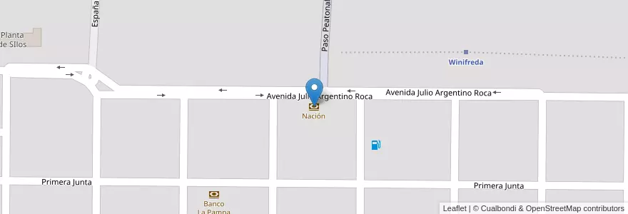 Mapa de ubicacion de Nación en アルゼンチン, ラ・パンパ州, Departamento Conhelo, Municipio De Winifreda.