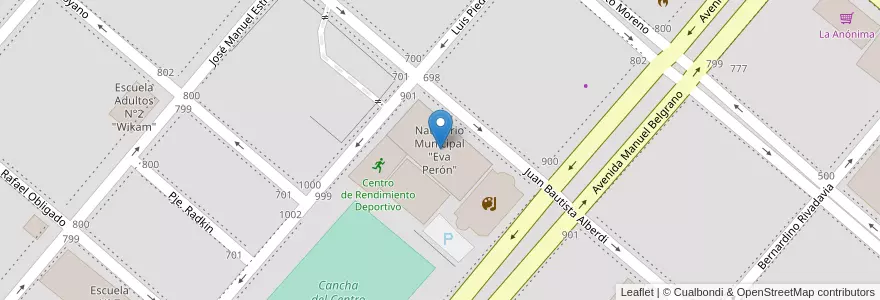 Mapa de ubicacion de Natatorio Municipal "Eva Perón" en アルゼンチン, ティエラ・デル・フエゴ州, チリ, Río Grande, Departamento Río Grande.