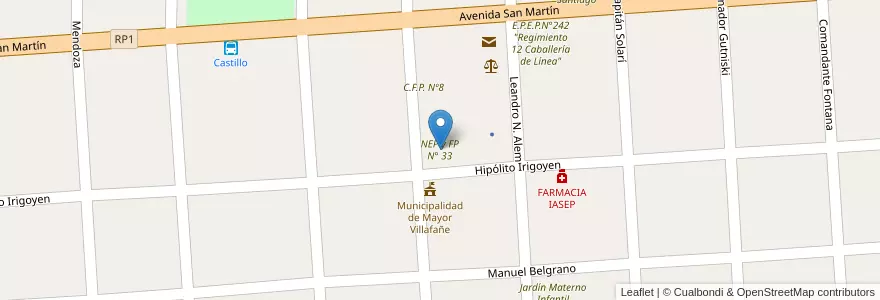 Mapa de ubicacion de NEP y FP N° 33 en آرژانتین, Formosa, Departamento Pirané, Municipio De Mayor Vicente Villafañe.