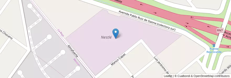 Mapa de ubicacion de Nestlé en アルゼンチン, ブエノスアイレス州, Partido De Moreno, La Reja.