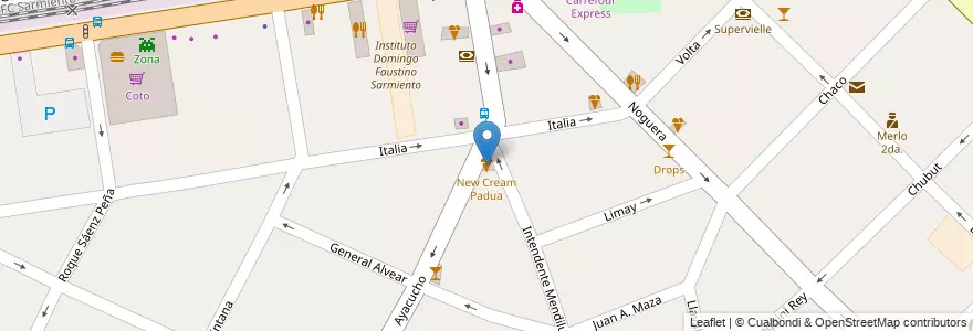 Mapa de ubicacion de New Cream Padua en 아르헨티나, 부에노스아이레스주, Partido De Merlo, San Antonio De Padua.