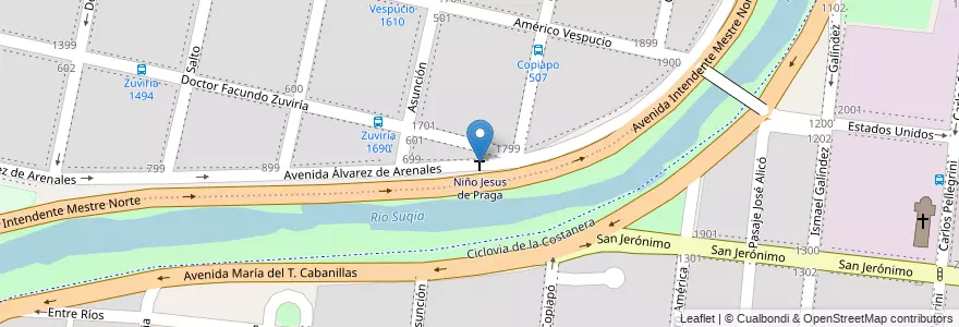 Mapa de ubicacion de Niño Jesus de Praga en Аргентина, Кордова, Departamento Capital, Pedanía Capital, Córdoba, Municipio De Córdoba.