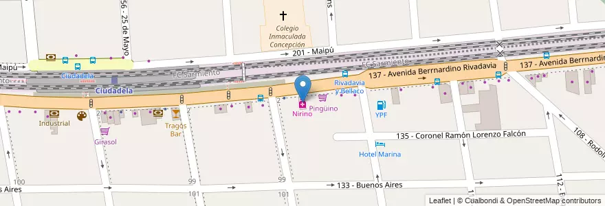 Mapa de ubicacion de Nirino en آرژانتین, استان بوئنوس آیرس, Partido De Tres De Febrero, Ciudadela.