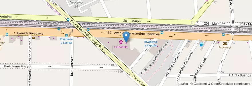 Mapa de ubicacion de Nora Center en Argentine, Province De Buenos Aires, Ciudadela.