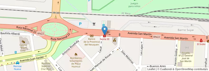 Mapa de ubicacion de Norte III en الأرجنتين, تشيلي, نيوكوين, Departamento Confluencia, Municipio De Plaza Huincul, Plaza Huincul.