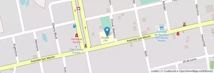 Mapa de ubicacion de Núcleo Educativo de Nivel Inicial 34 en アルゼンチン, ミシオネス州, Departamento Veinticinco De Mayo, Municipio De Colonia Aurora, Colonia Aurora.