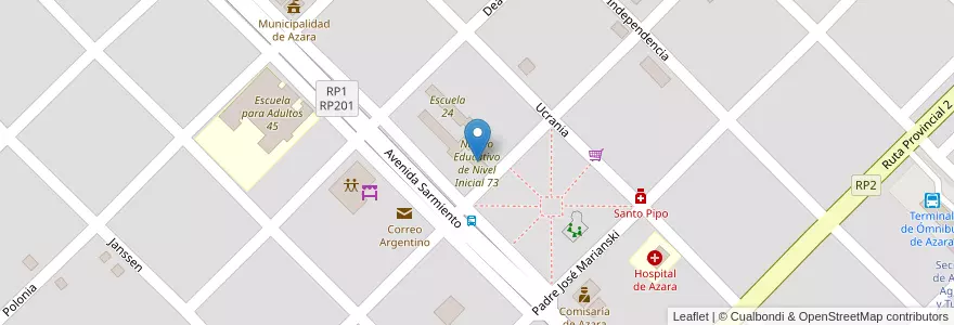 Mapa de ubicacion de Núcleo Educativo de Nivel Inicial 73 en Argentina, Misiones, Departamento Apóstoles, Municipio De Azara, Azara.