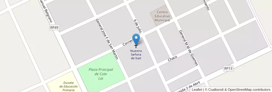 Mapa de ubicacion de Nuestra Señora de Itati en アルゼンチン, チャコ州, Departamento Tapenagá, Municipio De Cote Lai, Cote Lai.