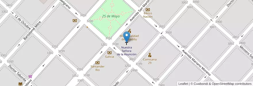 Mapa de ubicacion de Nuestra Señora de la Asunción en 阿根廷, 布宜诺斯艾利斯省, Partido De Saladillo, Saladillo.