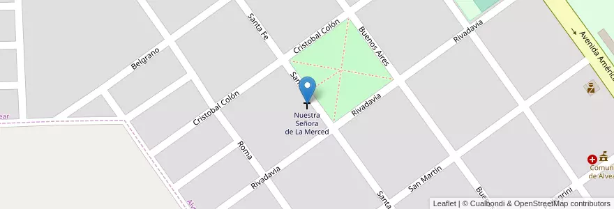 Mapa de ubicacion de Nuestra Señora de La Merced en 아르헨티나, Santa Fe, Departamento Rosario, Municipio De Alvear, Alvear.