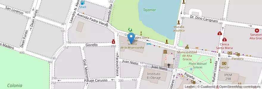Mapa de ubicacion de Nuestra Señora de la Misericordia en 아르헨티나, Córdoba, Departamento Santa María, Pedanía Alta Gracia, Municipio De Alta Gracia, Alta Gracia.