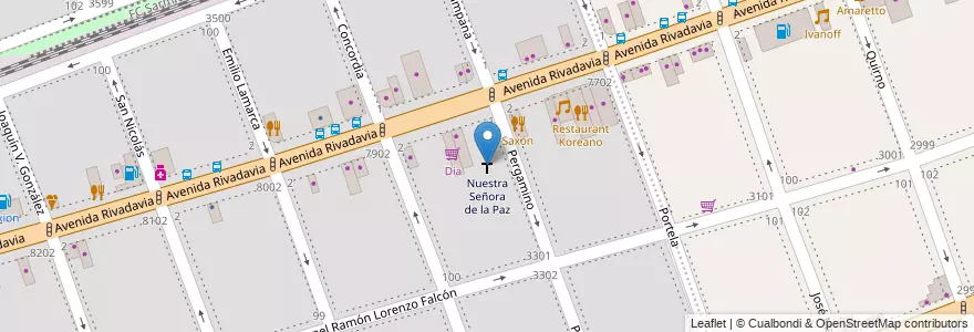 Mapa de ubicacion de Nuestra Señora de la Paz, Floresta en Arjantin, Ciudad Autónoma De Buenos Aires, Buenos Aires.