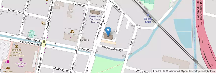 Mapa de ubicacion de Nuestra Señora de la Soledad en アルゼンチン, チリ, メンドーサ州, Godoy Cruz, Departamento Godoy Cruz, Distrito Ciudad De Godoy Cruz.