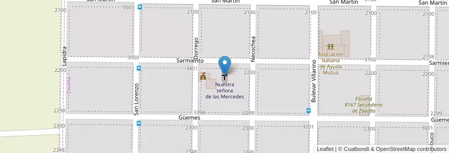Mapa de ubicacion de Nuestra señora de las Mercedes en 阿根廷, Santa Fe, Municipio De Zavalla, Departamento Rosario, Zavalla.
