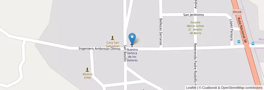Mapa de ubicacion de Nuestra Señora de los Dolores en Arjantin, Córdoba, Departamento Punilla, Pedanía Dolores, Municipio De San Esteban.