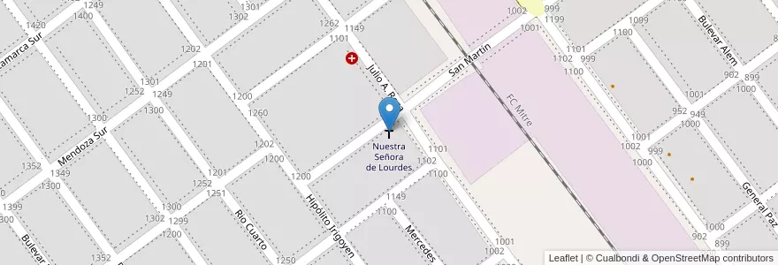Mapa de ubicacion de Nuestra Señora de Lourdes en Argentina, Córdoba, Departamento Río Segundo, Pedanía Pilar, Municipio De Río Segundo, Río Segundo.