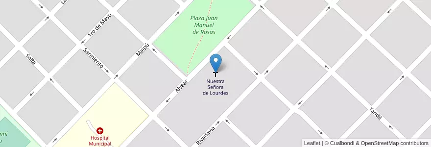 Mapa de ubicacion de Nuestra Señora de Lourdes en Arjantin, Buenos Aires, Partido De Azul.