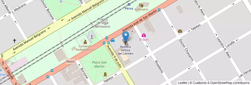 Mapa de ubicacion de Nuestra Señora del Carmen en الأرجنتين, سانتا في, Departamento Rosario, Municipio De Pérez, Pérez.
