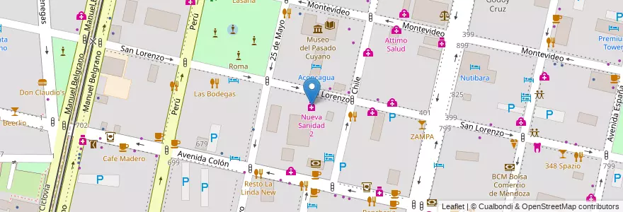 Mapa de ubicacion de Nueva Sanidad 2 en アルゼンチン, チリ, メンドーサ州, Departamento Capital, Sección 2ª Barrio Cívico, Ciudad De Mendoza.