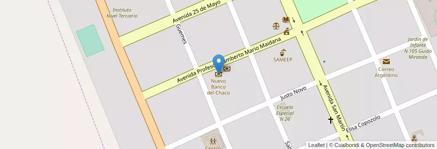 Mapa de ubicacion de Nuevo Banco del Chaco en アルゼンチン, チャコ州, Departamento Sargento Cabral, Municipio De Colonia Elisa, Colonia Elisa.