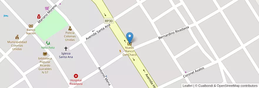 Mapa de ubicacion de Nuevo Banco Del Chaco en 阿根廷, Chaco, Departamento Sargento Cabral, Municipio De Colonias Unidas, Colonias Unidas.